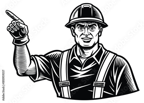 Pop Art Comic Construction Worker Pointing Vector