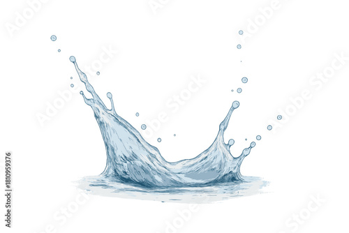 Dynamic fresh blue water crown splash with rising jets and falling droplets