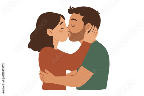 Romantic couple sharing a tender kiss with closed eyes and close embrace