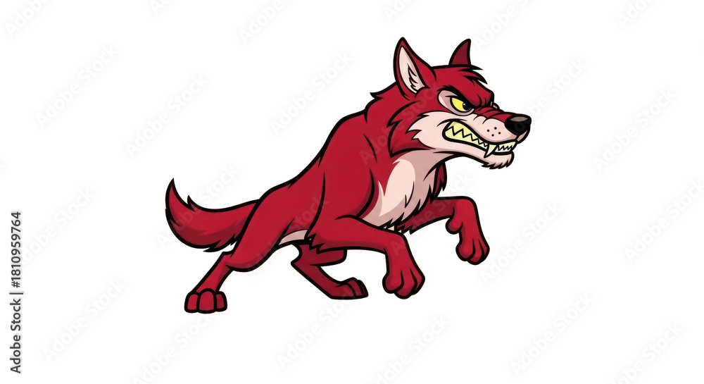 Fototapeta premium A cartoon red wolf with yellow eyes.