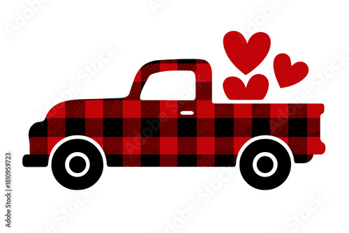 Vintage pickup truck with red and black buffalo plaid cargo