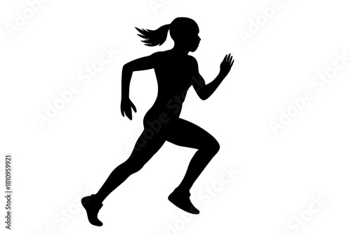 Dynamic silhouette of female athlete running in profile view