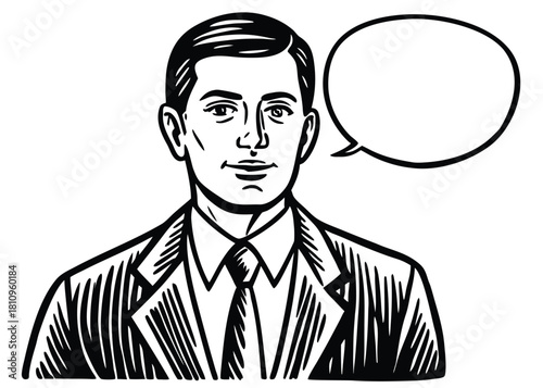 Retro Man in Suit Talking (Comic Style)