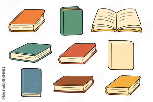 Colorful closed and open books in various orientations for reading and education