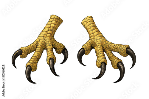 Detailed predatory bird talons with sharp black claws