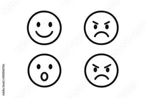 Four basic emotion icons featuring happy, surprised, and angry facial expressions