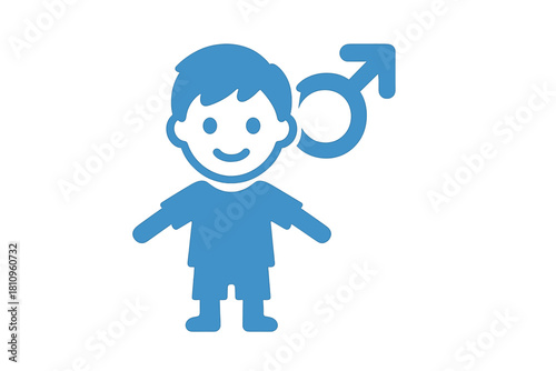 Smiling boy icon featuring male gender symbol graphic
