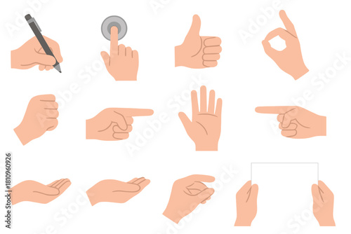 Set of human hand gestures icons for pointing touching and holding objects