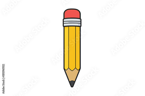 Yellow wooden pencil with pink eraser and sharpened graphite tip