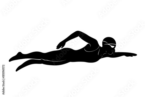 Silhouette of swimmer performing freestyle crawl stroke in water