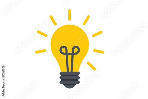 Glowing yellow light bulb with radiating lines symbolizing inspiration