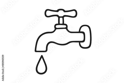 Minimalist outline icon of a dripping water faucet with cross handle