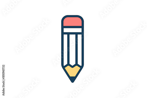 Simple graphic of a sharpened yellow wooden pencil with a pink eraser