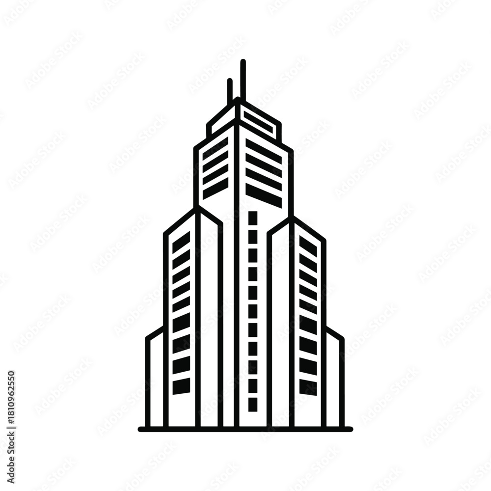 Fototapeta premium Stylized line art illustration of a tall skyscraper building