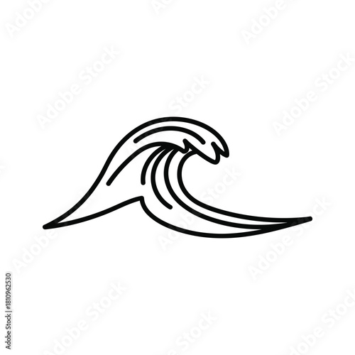 Simple black and white line drawing of a stylized ocean wave