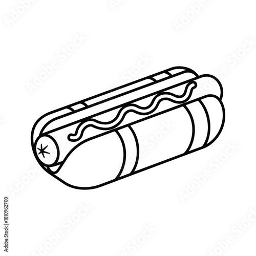 Simple outline drawing of a hot dog with mustard