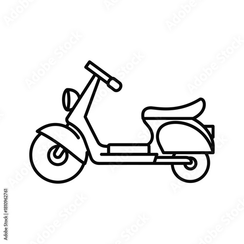 Simple line art icon of a classic scooter or moped