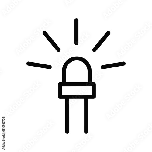 Simple line art icon of a glowing led light emitting rays