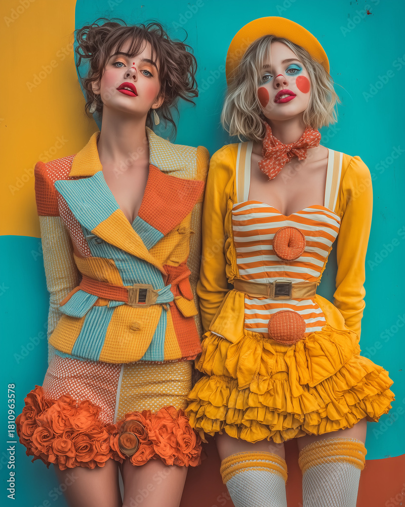 custom made wallpaper toronto digitalModern Carnival Couture: High-Fashion Models in Playful Clown-Inspired Looks