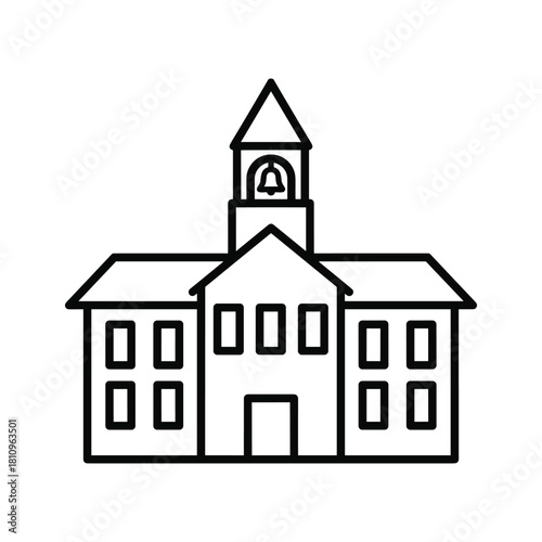 Simple outline icon of a classic school building with a bell tower