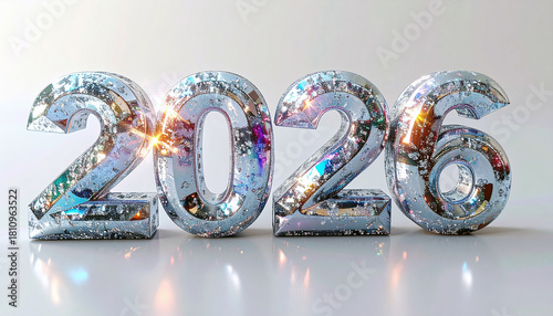 A futuristic 2026 glittering numeric arrangement, perfect for new year celebrations or tech advancements