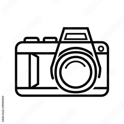 Simple line art icon of a modern digital camera