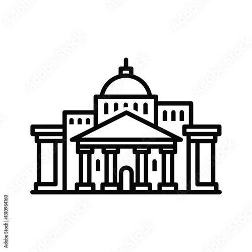 Stylized outline icon of a grand government building with columns and dome