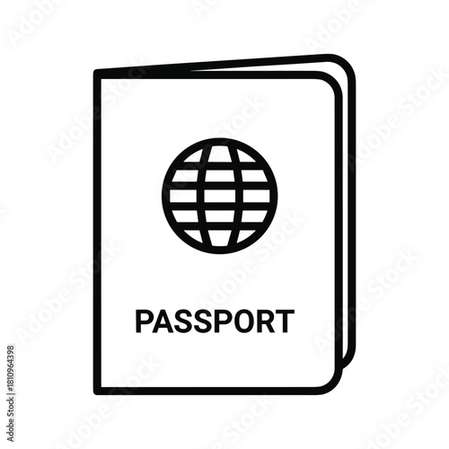 Simple outline icon of a passport with a globe symbol
