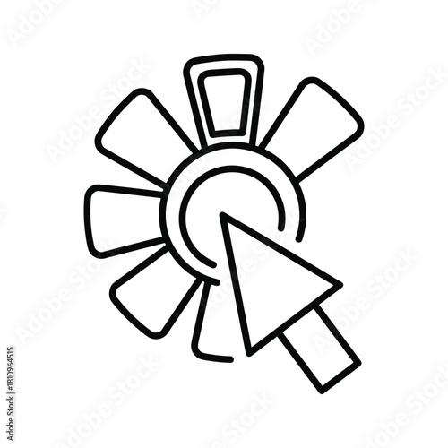 Cursor clicking on a stylized fan icon representing selection or choice