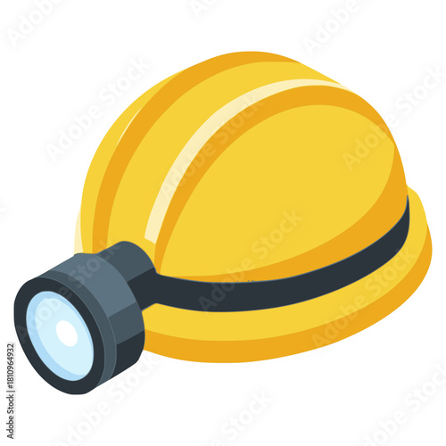 miner helmet flashlight safety flat color vector illustration template design