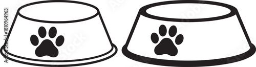 Two pet food bowls with paw print silhouette