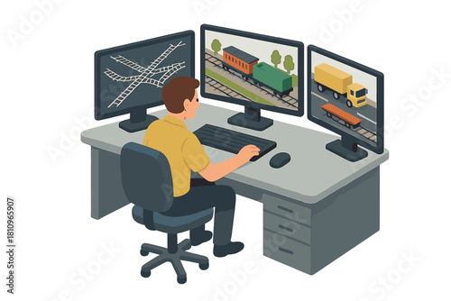Logistics operator monitors rail and road transport systems across multiple screens