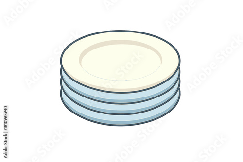 Isometric view of four stacked ceramic dinner plates