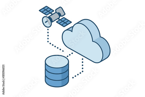 Satellite data transmission to cloud database synchronization concept