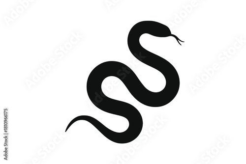 Stylized black silhouette of a coiled snake with forked tongue