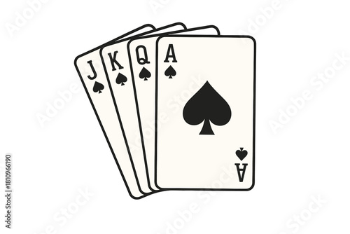 Fan of four spades playing cards Jack Queen King Ace isolated