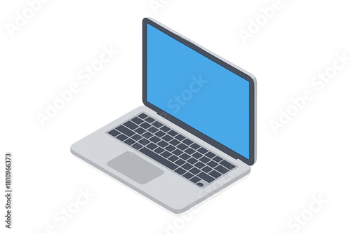 Isometric view of modern portable computer with blank display