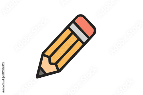 Yellow wooden pencil with pink eraser graphic icon