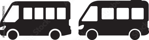 Two black minibus silhouettes facing opposite directions