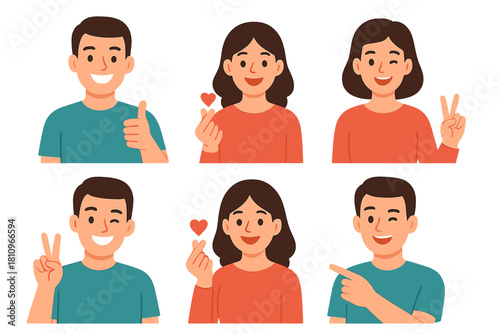 Diverse group of happy people avatars showing positive hand gestures