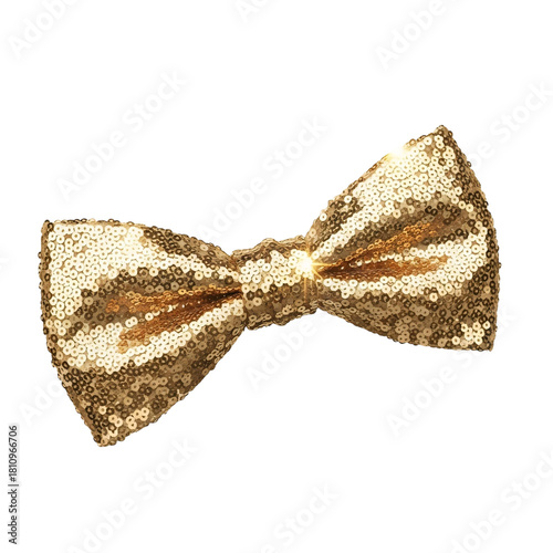 Sparkling gold sequin bow tie isolated on transparent background