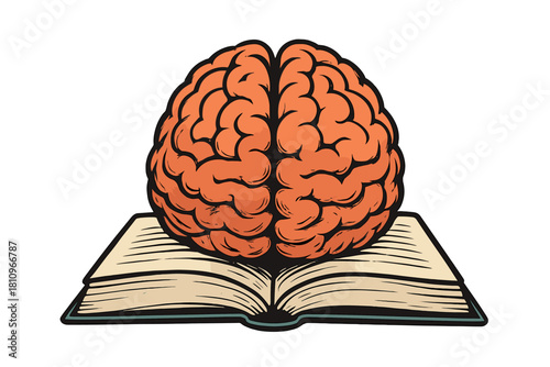 Human brain resting on open book symbolizing knowledge acquisition and learning