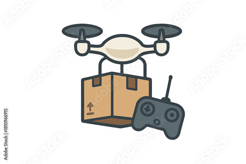 Unmanned aerial vehicle transporting cargo box with remote control