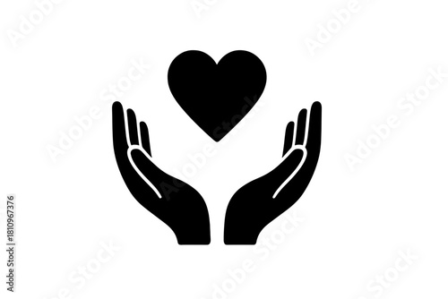 Open hands cradling a floating heart symbol for care and love