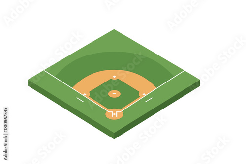 Isometric baseball diamond infield layout with bases and surrounding grass
