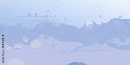 Abstract watercolor landscape with soft blue and purple hues and subtle paint splatters