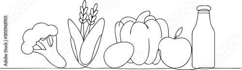 Line art collection of food and drink items illustration