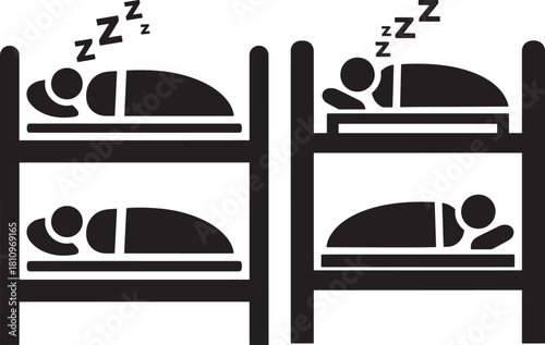 Four people sleeping in bunk beds silhouette