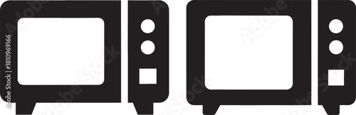 Two black microwave ovens silhouette