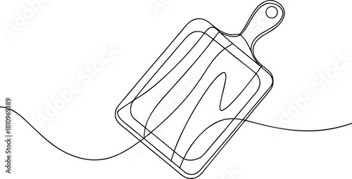 Single line drawing of a wooden cutting board kitchen